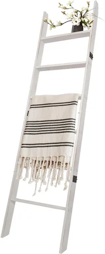 Vista 10 de Escalera para mantas, soporte de edredón de madera de 5 niveles, natural