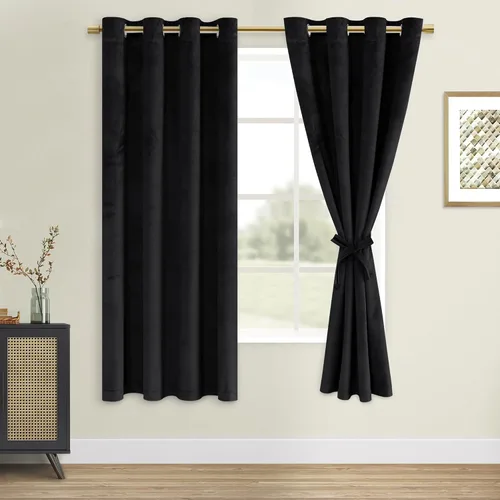 Vista 53 de DWCN - Juego de 2 paneles de cortina de terciopelo con ojales negros, tratamiento de ventanas con aislamiento térmico, apilables, decoración moderna