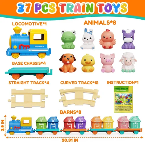 Vista 8 de Juguetes para niños y niñas de 1-2-3, juego de tren para niños pequeños de 2 a 4 años con música y luz, juguetes para niños de 1, 2 y 3 años