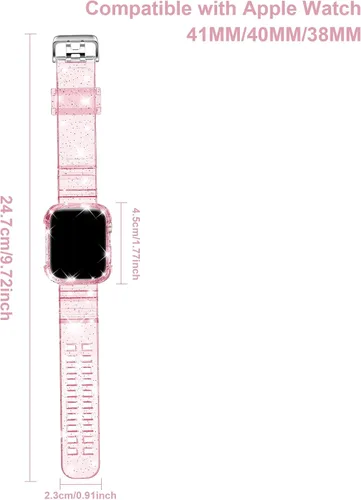 Vista 273 de DABAOZA - Correa transparente compatible con Apple Watch con estuche protector, correa deportiva de TPU con brillo para mujeres y hombres