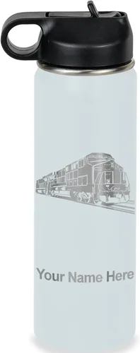 Vista 40 de LaserGram Botella de agua personalizada, tren de carga, acero inoxidable de doble pared aislada al vacío con popote superior, regalo grabado