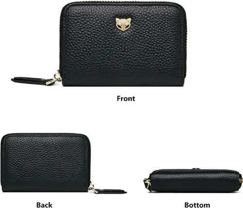 Vista 7 de FOXLOVER Mini tarjetero de crédito RFID para mujer, cartera pequeña de cuero para tarjetas, Negro, talla única , Moda