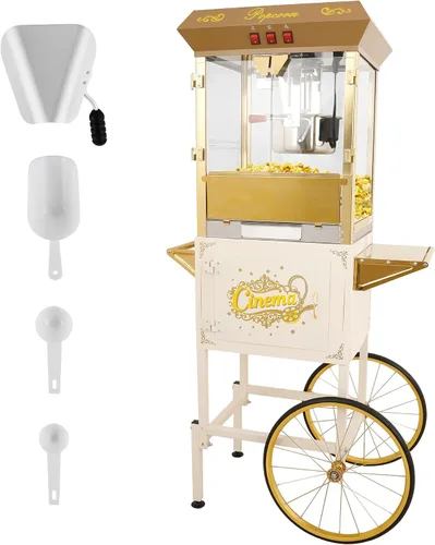 Vista 21 de Máquina para hacer palomitas de maíz, carrito profesional con hervidor de 6 onzas para hasta 25 tazas, máquina comercial vintage de acero Rojo