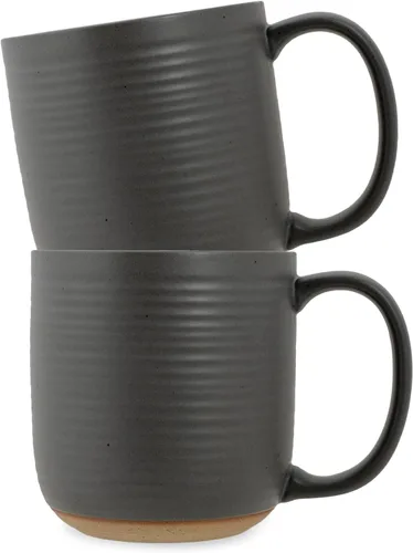 Vista 10 de Elanze Designs Tazas de café de cerámica acanalada de 16 onzas con fondo de arcilla cruda, paquete de 2, color negro