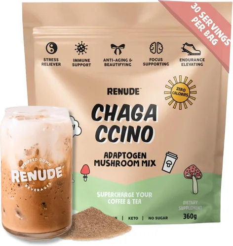 Vista 8 de Renude Chagaccino - Polvo de hongos Chaga, mezcla de bebida de café de hongos con adaptógenos, energía natural y apoyo inmunológico, vegano, keto