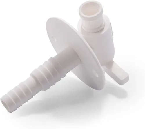 Vista 2 de Camco 22223 Válvula de drenaje - 3/8" o 1/2" doble púa con brida, color blanco (paquete de 6)