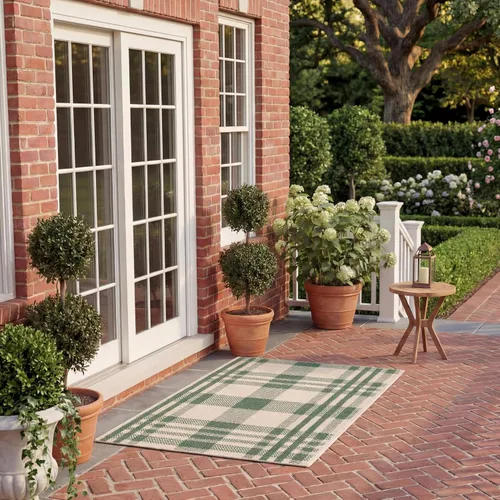 Vista 53 de SAFAVIEH Alfombra Lavable para Exteriores Colección Courtyard - 2'3" x 4', Beige y Azul, Patrón a Cuadros, No Desprende Pelusa y Fácil Limpieza
