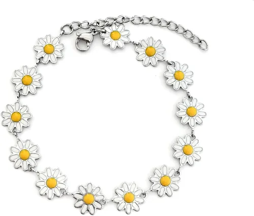Vista 3 de Lindo collar de margaritas de flores, joyería de moda para mujer, gargantilla de crisantemo, esmalte bohemio, joyería de cuello de girasol