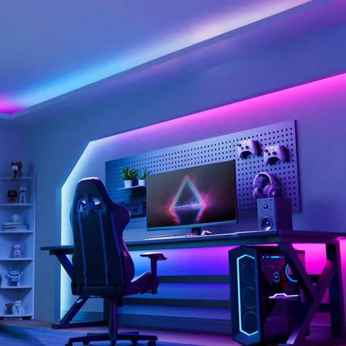 Vista 6 de YEELIGHT Tira de luces LED de 20 pies, 108 tiras de luz LED inteligentes con cambio de color DIY, tira de luz RGB con conexión Bluetooth y control