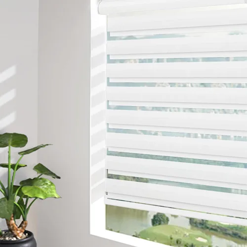 Vista 18 de Changshade - Persianas enrollables sin cordones de cebra de tamaño personalizado para ventana, cortinas enrollables de doble capa con filtro de luz