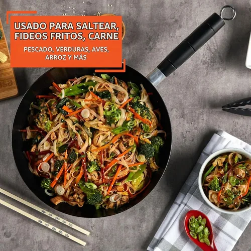 Vista 5 de IMUSA Wok antiadherente de acero al carbono de 9.5 pulgadas con mango de Negro