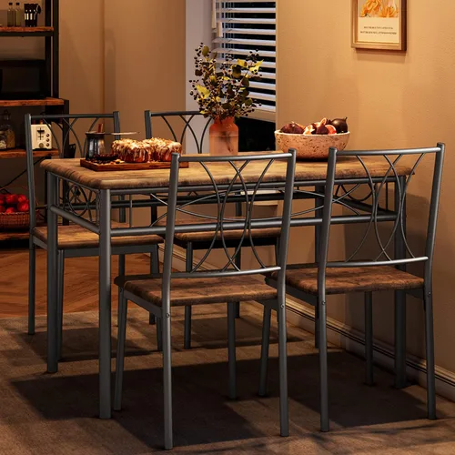 Vista 5 de Garvee Juego de mesa de comedor de madera de 5 piezas para 4, juego de mesa de cocina rectangular con 4 sillas, juego de mesa de comedor que ahorra