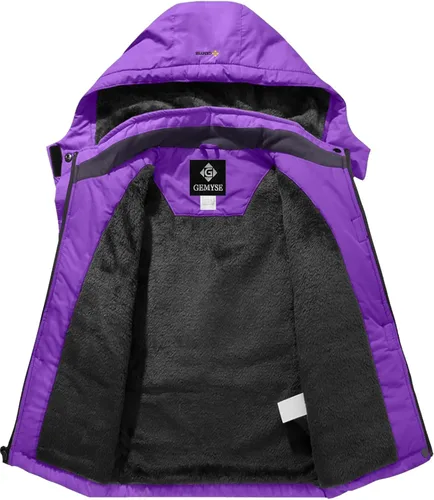 Vista 3 de GEMYSE Chaqueta de esquí impermeable para niña con forro polar, resistente al viento, para snowboard
