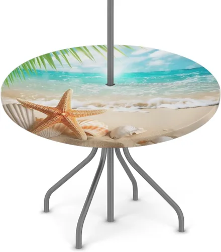 Vista 40 de Mantel redondo para exteriores con agujero para paraguas, mantel de temporada con margaritas para exteriores, con cremallera, impermeable, mantel