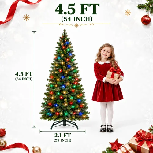 Vista 3 de Garvee Árbol de Navidad artificial preiluminado de 4.5 pies, luces de doble Verde