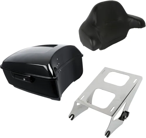 Vista 18 de XMT-MOTO King Tour Trunk + almohadilla de respaldo envolvente+estante de montaje negro+accesorios de acoplamiento para Harley Touring Road King Road