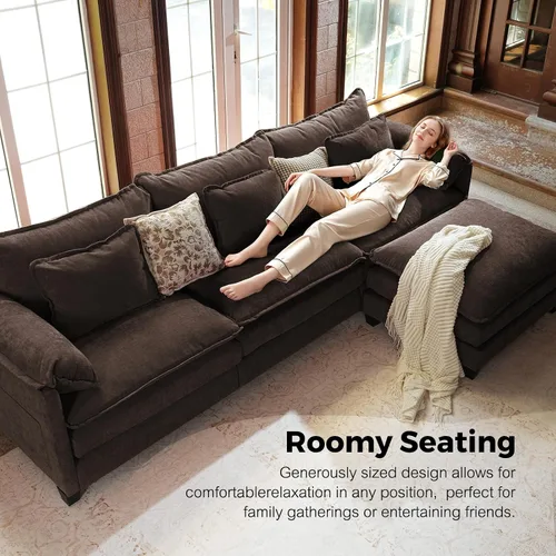 Vista 6 de Sofá modular de gran tamaño de 113 pulgadas, cómodo sofá en forma de L con funda extraíble, asiento ancho y profundo moderno para sala de estar