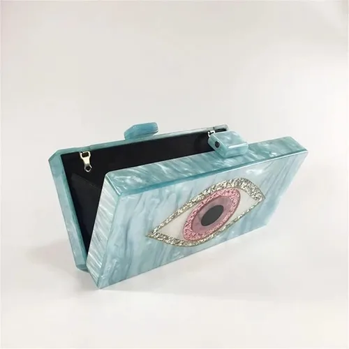 Vista 5 de ZLXDP - Bolso de mano de acrílico para noche, bolso de mano con cadena azul claro, bolso cruzado de retazos, bolso de fiesta para mujer