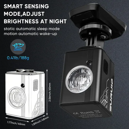 Vista 3 de Suruid 2500LM Super Bright Bike Lights for Night Riding, IPX6 Waterproof Bike Headlight with Auto Motion Sensor, 6Mode Bicycle Light, Tool-Free Bike