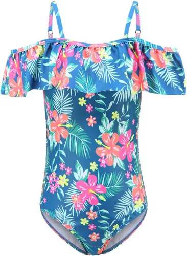 Vista 23 de Trajes de baño de una pieza para niñas, traje de baño con volantes de un hombro Bandera estadounidense 06