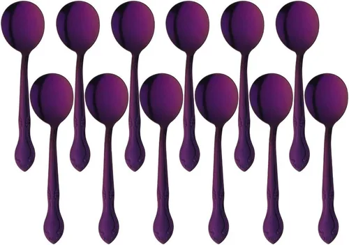 Vista 52 de Cucharas de sopa, cucharas redondas de acero inoxidable para caldo con borde de flor, juego de 12 piezas de acero inoxidable para café, azúcar