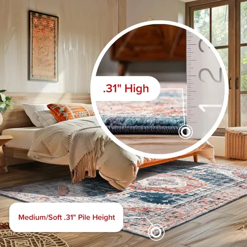Vista 5 de nuLOOM Harley Faded Medallion - Alfombra decorativa, 2 x 3, color azul