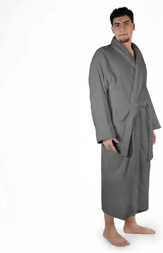 Vista 3 de Superior Traditional Premium Turkish Cotton Lightweight Long Bathrobe with Pockets Bath Robes, Men's Small-Medium, Grey