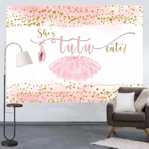 Vista 4 de Lofaris Tutú de 7 x 5 pies, bonito telón de fondo para niñas, baby shower, fotografía, puntos dorados, decoraciones de fiesta de cumpleaños