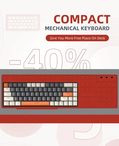 Vista 5 de ZIYOU LANG RK68 Teclado mecánico inalámbrico 60%, receptor de modo dual Bluetooth 5.02.4Ghz, mini 68 teclas intercambiables en caliente, teclas