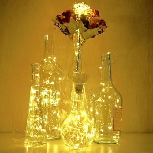 Vista 3 de Paquete de 15 tiras de 30 luces LED micro estrelladas que funcionan con pilas (incluidas), luces de alambre plateado impermeables de hadas