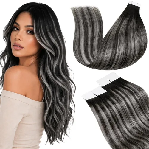 Vista 91 de LaaVoo - Extensiones de cabello humano con cinta adhesiva, color marrón a rubio ceniza, extensiones de cabello humano real, cintas en extensiones