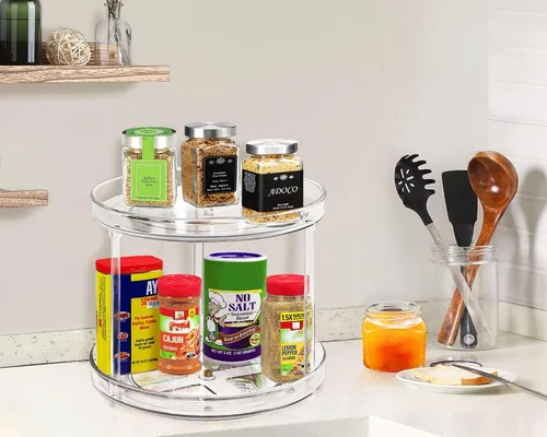 Vista 3 de Organizador Lazy Susan de 2 niveles para baño, organizador de maquillaje giratorio de 360 grados de 9.25 pulgadas transparente para tocador