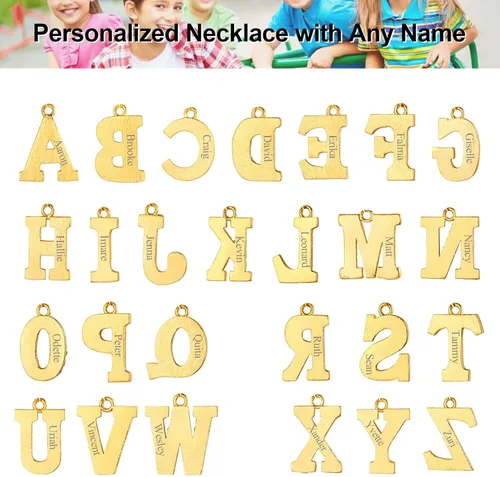 Vista 2 de FOCALOOK Collares de letras iniciales de oro para mujeres y hombres, chapados en oro de 14 quilates, cadena de letras iniciales de la A a la Z, 16