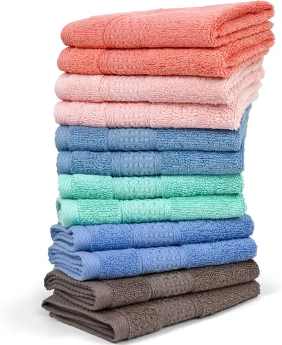 Vista 11 de Cleanbear Paquete de 12 paños de baño 100 % algodón, 13 x 13 pulgadas, 12 colores surtidos (multicolor, 12)
