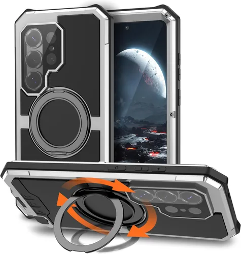 Vista 10 de Simicoo Samsung S26 Ultra - Funda militar resistente de metal resistente [compatible con MagSafe] con soporte de anillo magnético 360°, cubierta