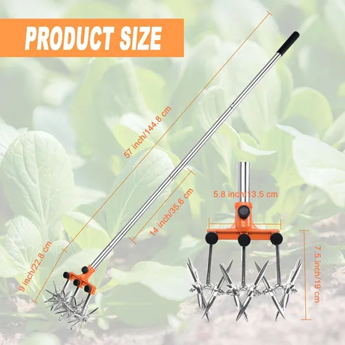 Vista 2 de BARAYSTUS Cultivador Rotativo de Jardín Motoazada Ajustable de Acero Inoxidable Manzón de Mano para Mezcla de Suelo o Resembrado de Césped Motoazada