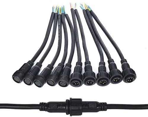 Vista 7 de 5 pares de conectores eléctricos LED de 2 pines negros para luces LED, cable de extensión de 20 cm, 40 cm/par, 0.3mm², tuerca de 15 mm
