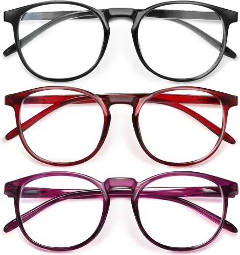Vista 12 de IBOANN - Lentes con filtro de luz azul para mujeres y hombres, paquete de 3 unidades, armazón redonda estilo retro a la moda, lentes falsos vintage