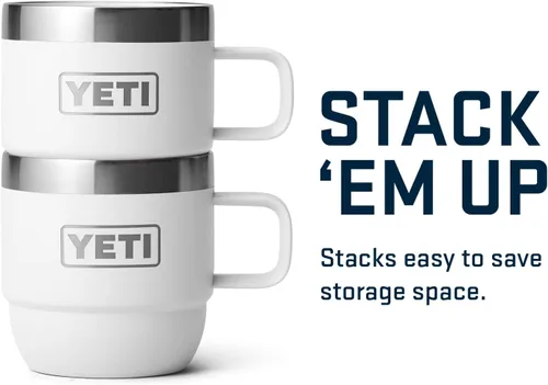 Vista 5 de YETI Rambler - Taza apilable de 6 oz, de acero inoxidable, aislada al vacío para espresso/café, paquete de 2 Blanco