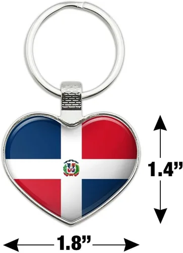 Vista 6 de Llavero con diseño de bandera de país de República Dominicana con corazón y corazón, Cromado
