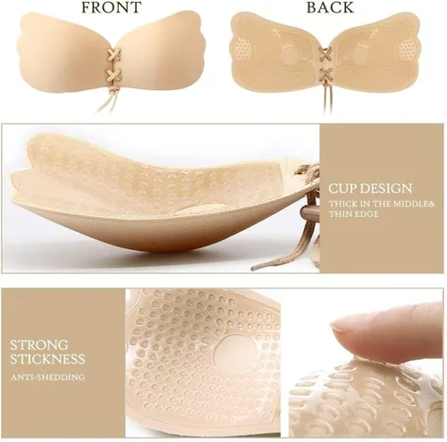Vista 4 de Brasier adhesivo, sin tirantes, sin espalda, con realce invisible, 2 pares, negrobeige, NegroBeige