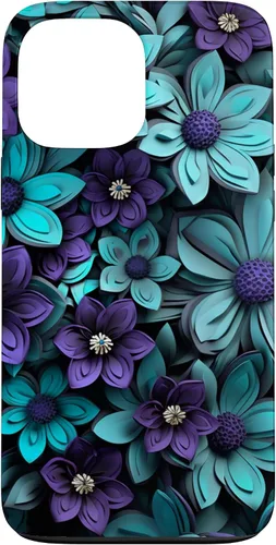 Vista 24 de Purple Flowers Teal Blue Floral Cute Botanical Garden Print Case for iPhone 17