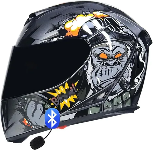 Vista 9 de Casco de motocicleta Bluetooth de cara completa, aprobado por DOT, abatible, antivaho, doble visera, altavoz dual integrado con micrófono