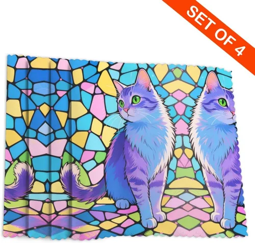 Vista 4 de Rectangular Placemats Set of 4, Heat Resistant Cat Printed Kitchen Dining Table Mats