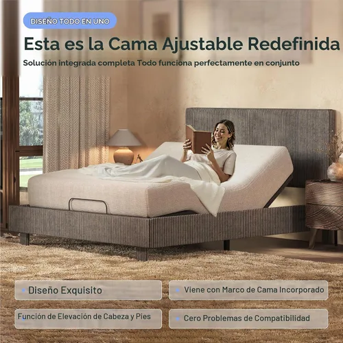 Vista 4 de FLEXISPOT Cama ajustable Queen con marco tapizado de terciopelo, gris Gris oscuro