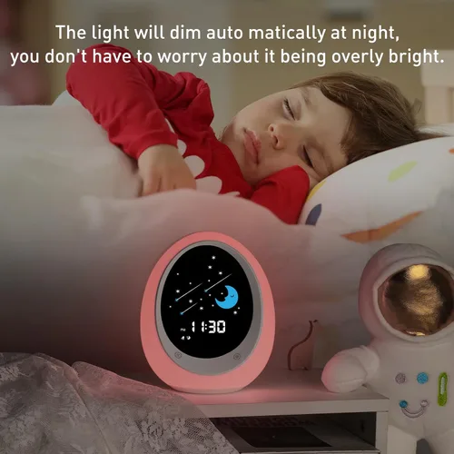 Vista 7 de Reloj Despertador para Niños, Reloj de Entrenamiento del Sueño para Niños Pequeños con Sol y Luna, Máquina de Sonidos, Luz Nocturna, Reloj