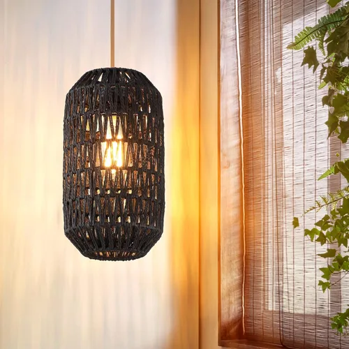 Vista 2 de Ruzectt Luminarias Colgantes Luces Colgantes de Ratán Negro para Isla de Cocina con Cable de Algodón Dorado Ajustable de 72 pulgadas, Lámpara