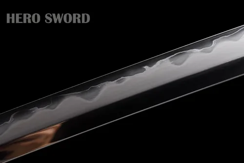 Vista 5 de Espada katana templada de arcilla Sanmai de acero plegado, navaja real, afilada, espiga completa, auténtica, samurái, armas japonesas, rojo
