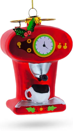 Vista 2 de Ornamento navideño de vidrio soplado para máquina de café expreso rojo vintage