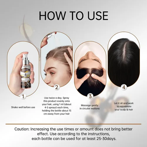 Vista 7 de PKU Aerosol para el crecimiento del cabello, suero capilar con biotina y aceite de romero, cuidado nutritivo del cuero cabelludo para adelgazar